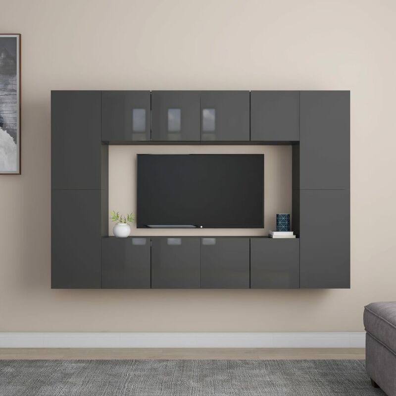 

Juego de mueble para TV de 8 piezas aglomerado gris brillante