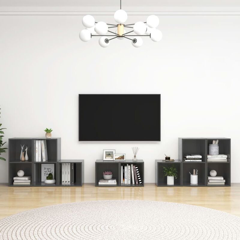 

Juego de mueble para TV de 8 piezas aglomerado gris brillante
