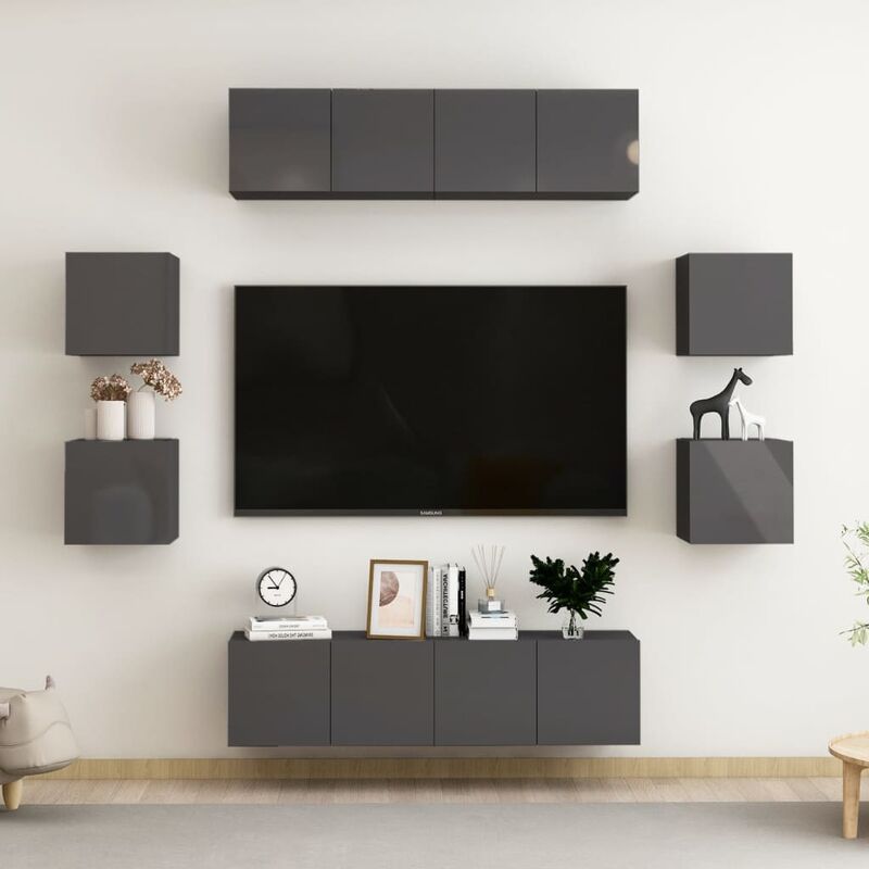 

Juego de mueble para TV de 8 piezas aglomerado gris brillante