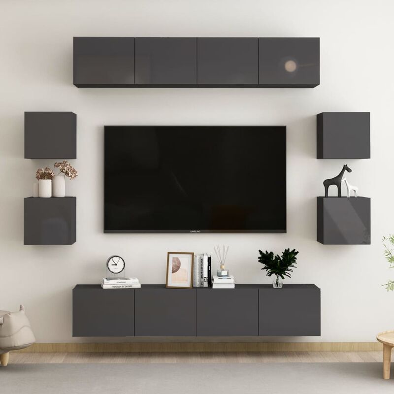 

Juego de mueble para TV de 8 piezas aglomerado gris brillante