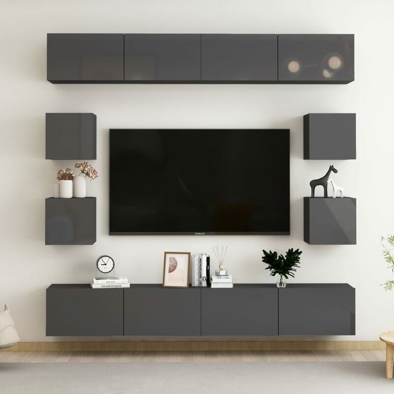 

Juego de mueble para TV de 8 piezas aglomerado gris brillante