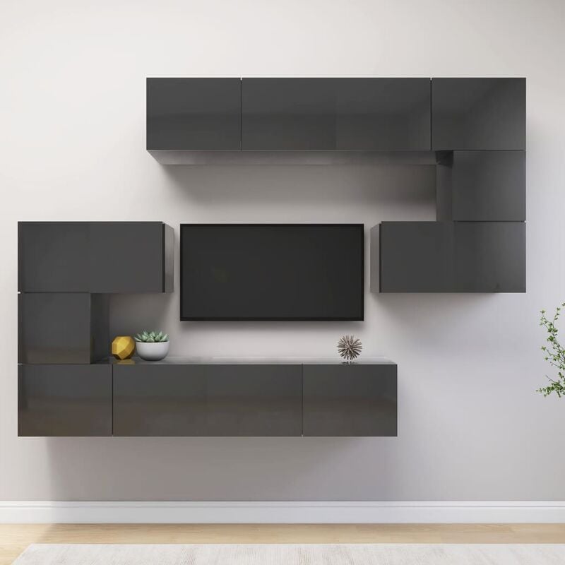 

Juego de mueble para TV de 8 piezas aglomerado gris brillante