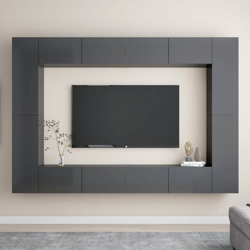 

Juego de mueble para TV de 8 piezas aglomerado gris brillante
