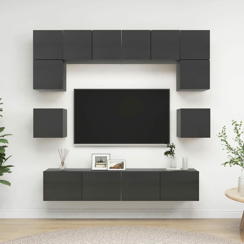 

Juego de mueble para TV de 8 piezas aglomerado gris brillante