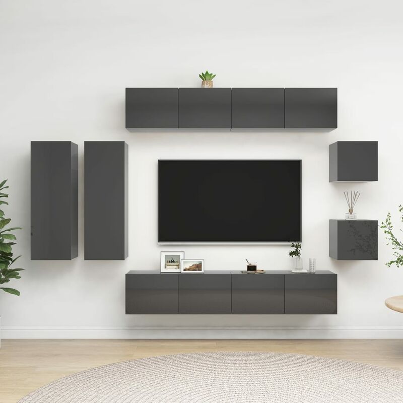

Juego de mueble para TV de 8 piezas aglomerado gris brillante