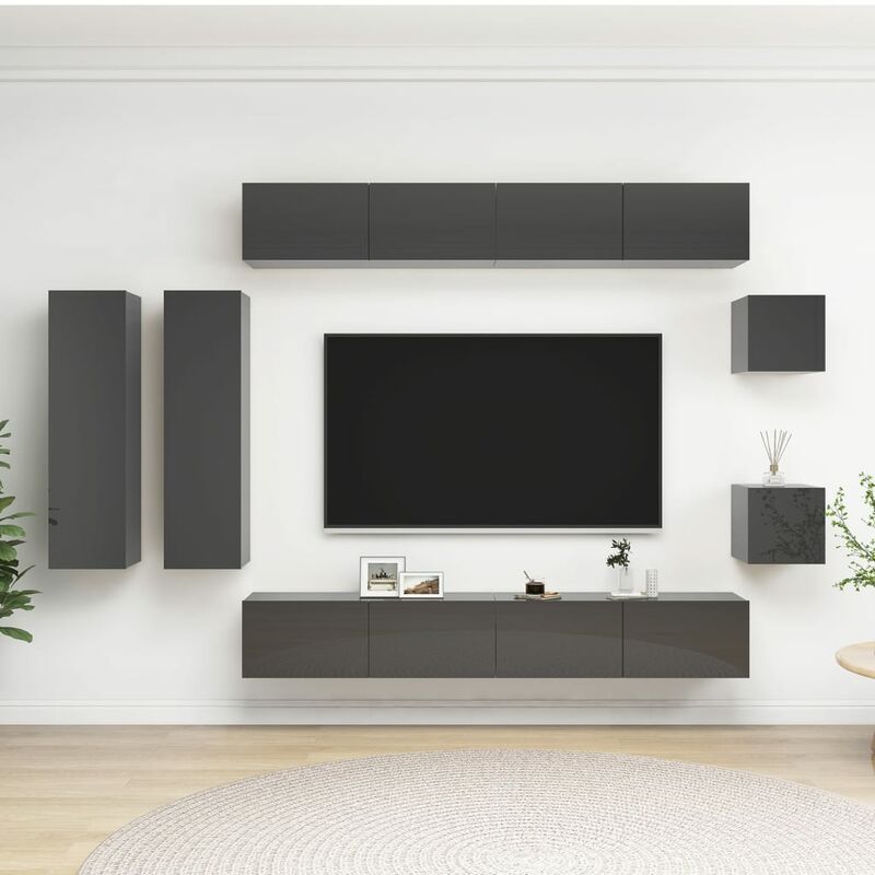 

Juego de mueble para TV de 8 piezas aglomerado gris brillante