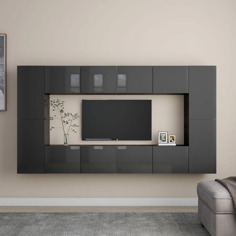 

Juego de mueble para TV de 8 piezas aglomerado gris brillante