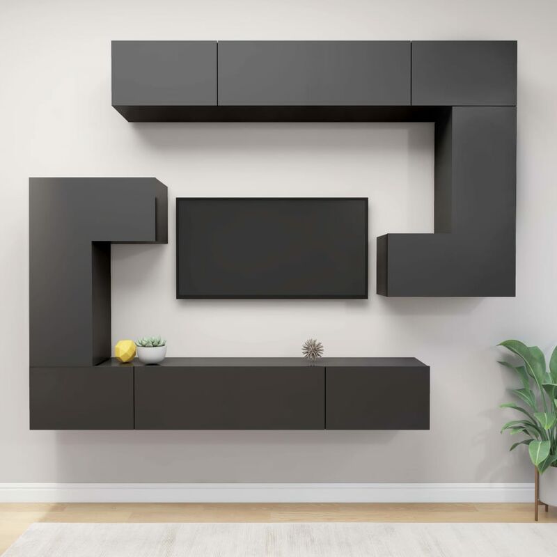 

Juego de mueble para TV de 8 piezas aglomerado gris brillante