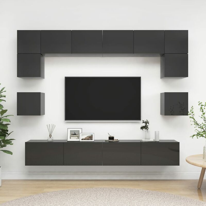 

Juego de mueble para TV de 8 piezas aglomerado gris brillante