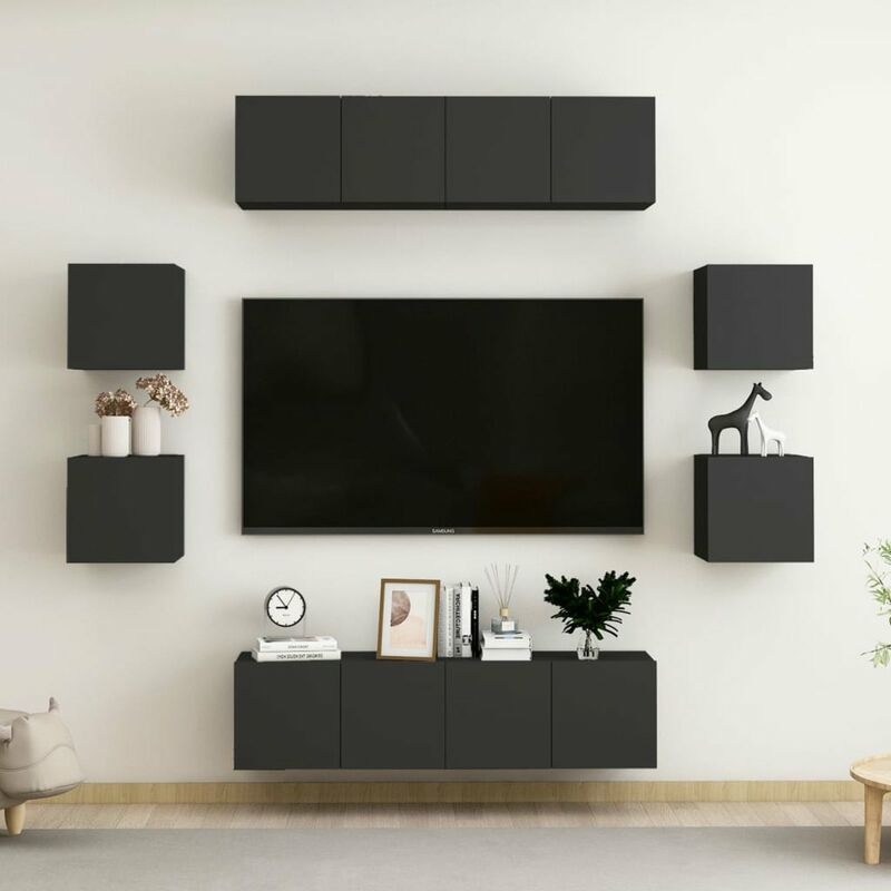 

Juego de mueble para TV de 8 piezas aglomerado negro