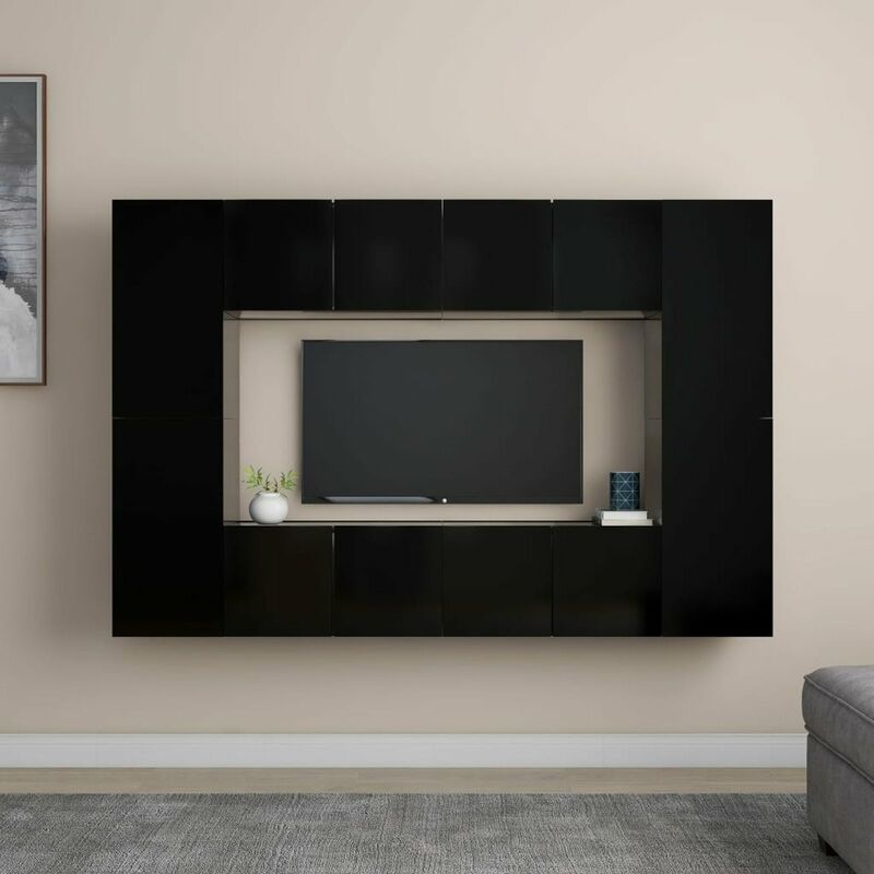 

Juego de mueble para TV de 8 piezas aglomerado negro