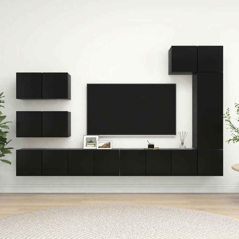 

Juego de mueble para TV de 8 piezas aglomerado negro