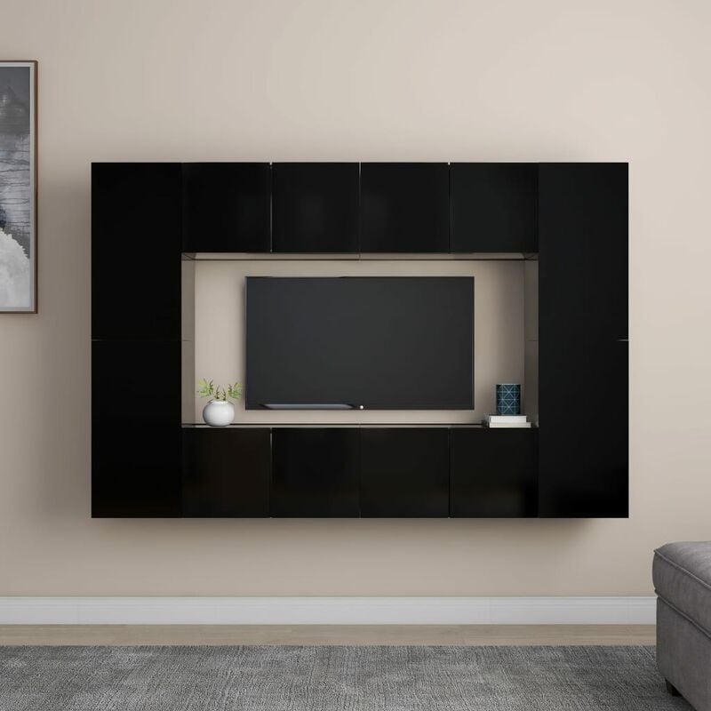 

Juego de mueble para TV de 8 piezas aglomerado negro