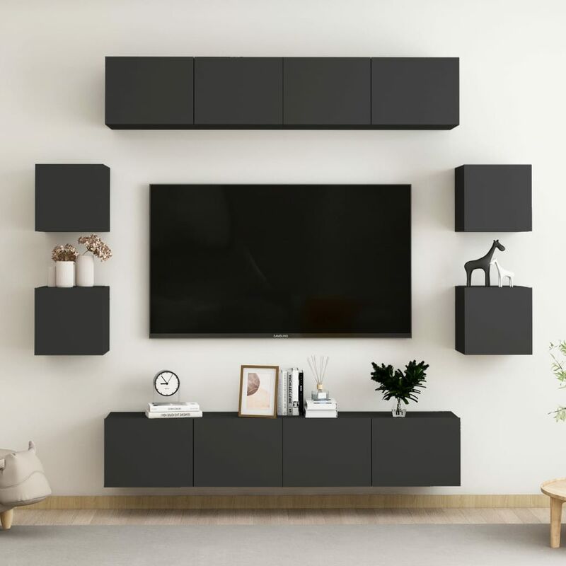 

Juego de mueble para TV de 8 piezas aglomerado negro