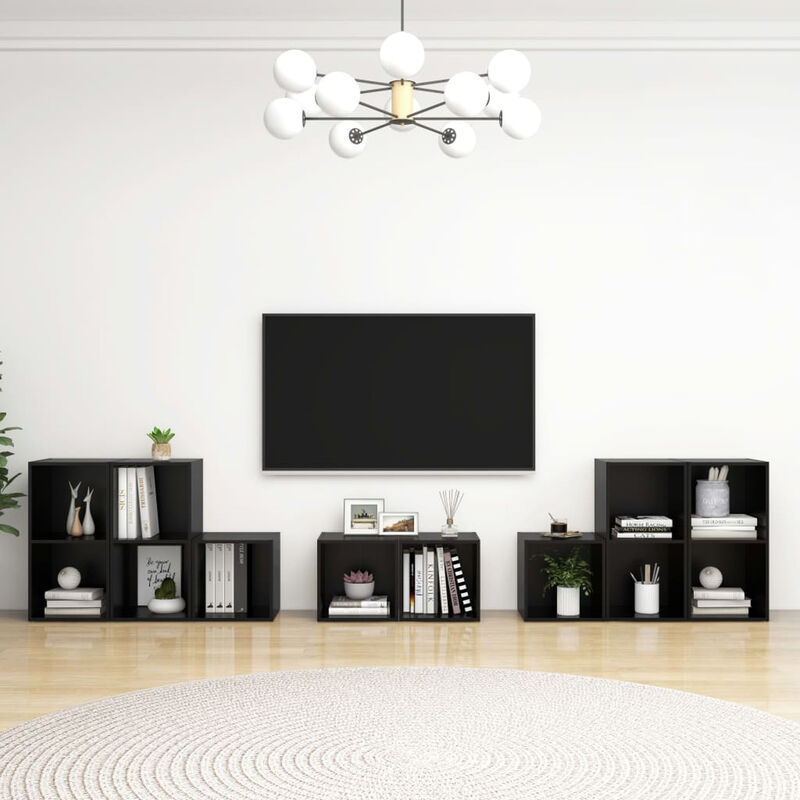 

Asupermall - Juego de mueble para TV de 8 piezas aglomerado negro