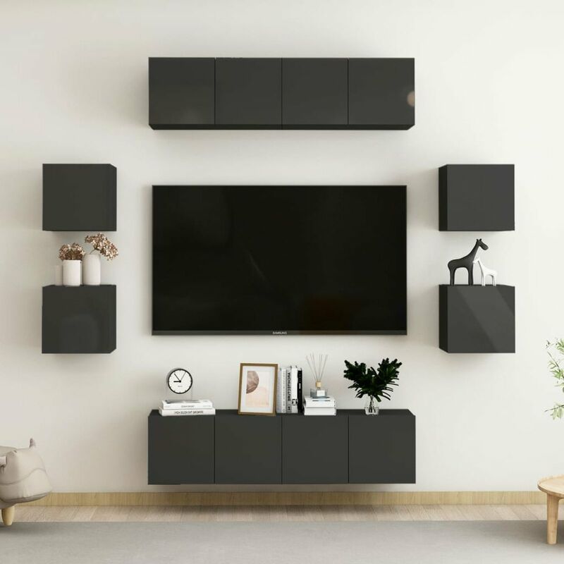 

Juego de mueble para TV de 8 piezas aglomerado negro brillante
