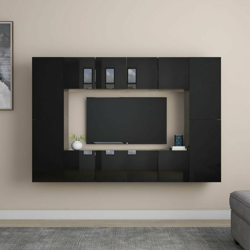 

Juego de mueble para TV de 8 piezas aglomerado negro brillante
