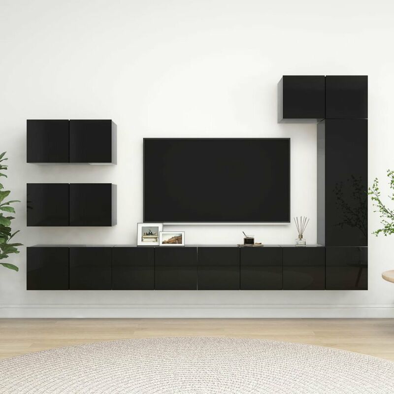 

Juego de mueble para TV de 8 piezas aglomerado negro brillante