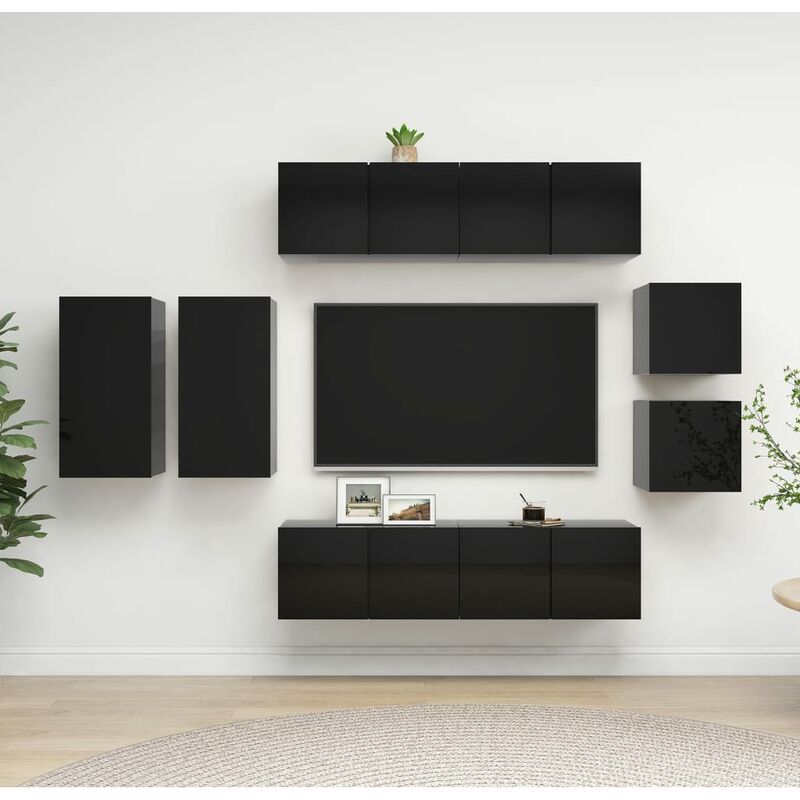 

Juego de mueble para TV de 8 piezas aglomerado negro brillante