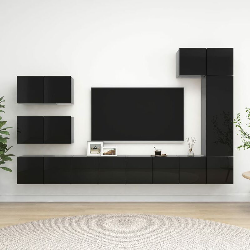 

Juego de mueble para TV de 8 piezas aglomerado negro brillante
