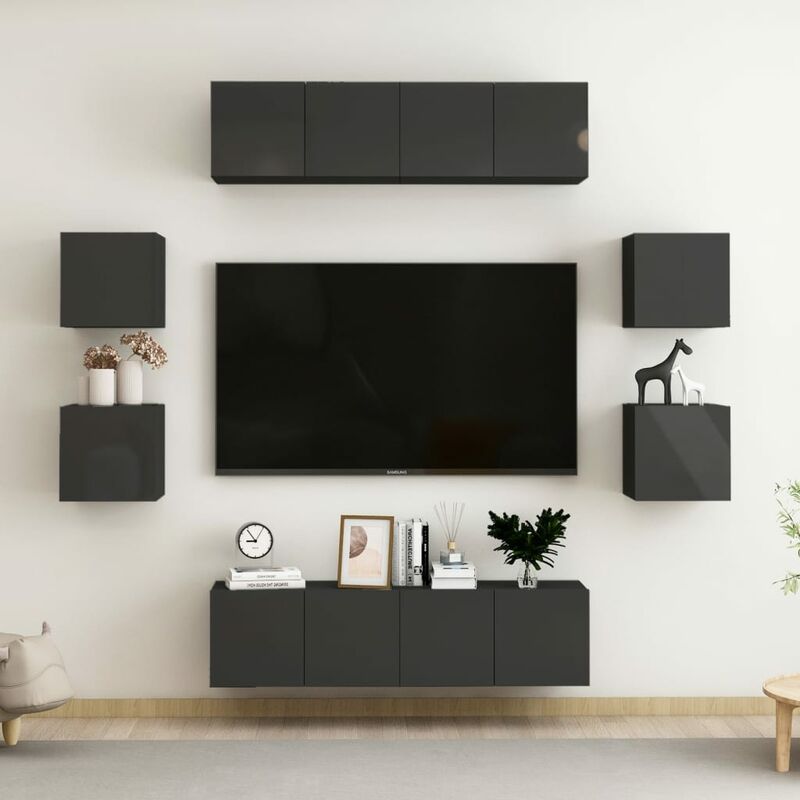 

Juego de mueble para TV de 8 piezas aglomerado negro brillante