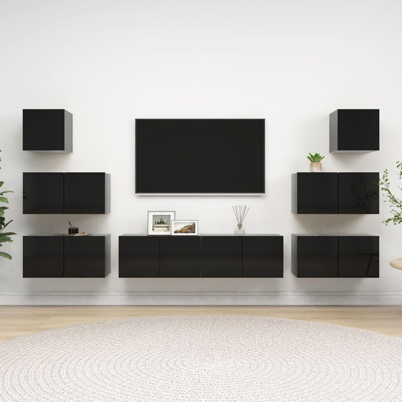 

Juego de mueble para TV de 8 piezas aglomerado negro brillante