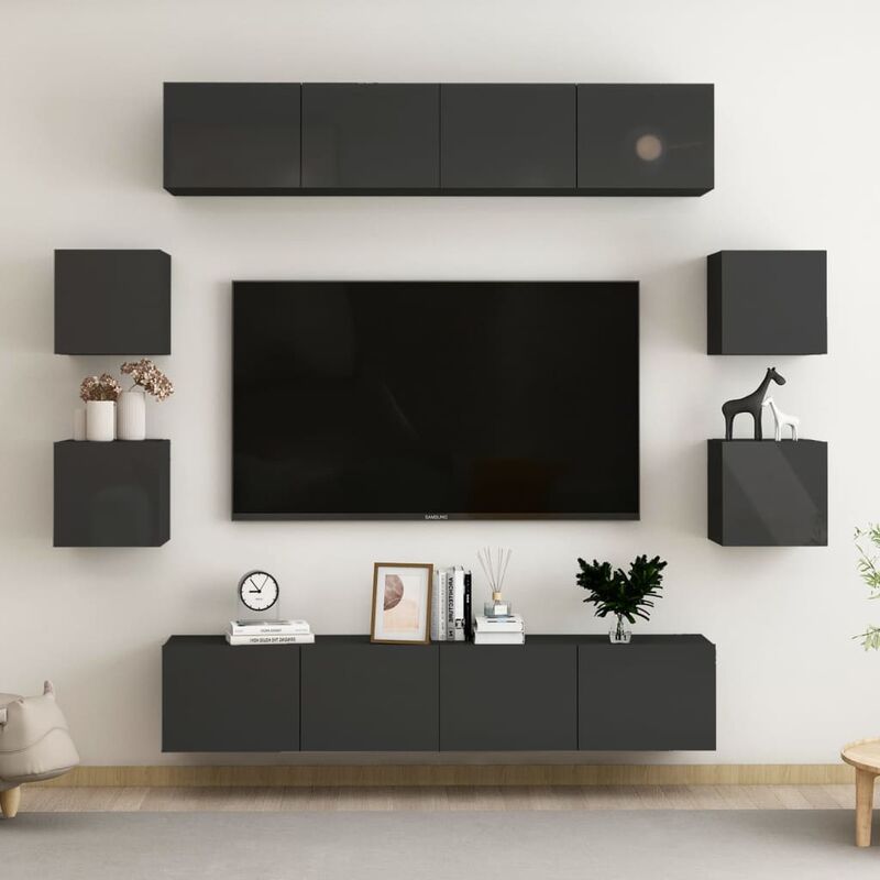 

Juego de mueble para TV de 8 piezas aglomerado negro brillante