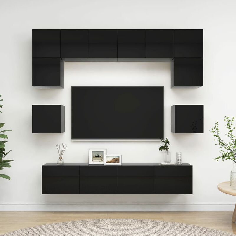 

Juego de mueble para TV de 8 piezas aglomerado negro brillante