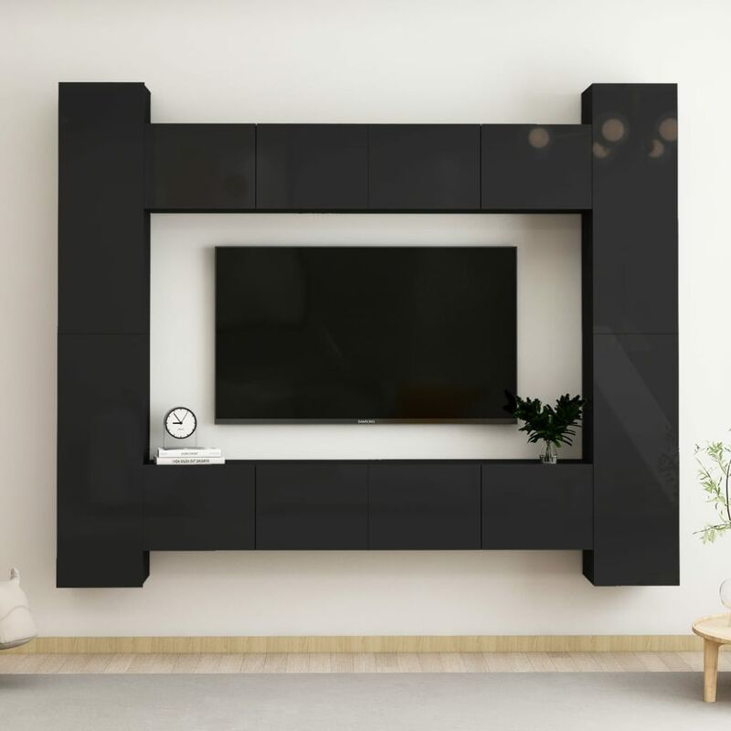 

Juego de mueble para TV de 8 piezas aglomerado negro brillante