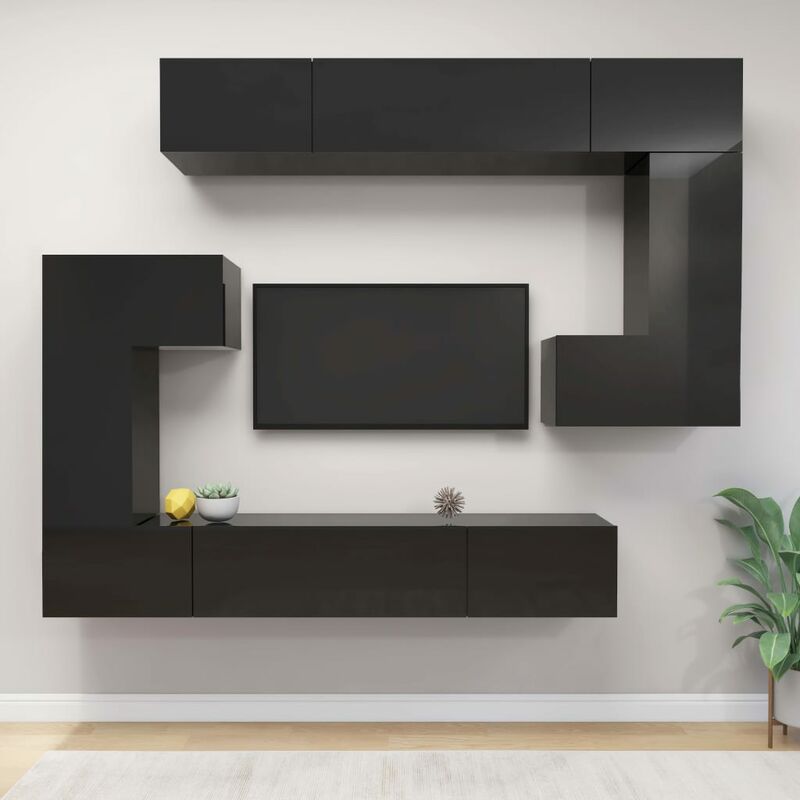 

Juego de mueble para TV de 8 piezas aglomerado negro brillante