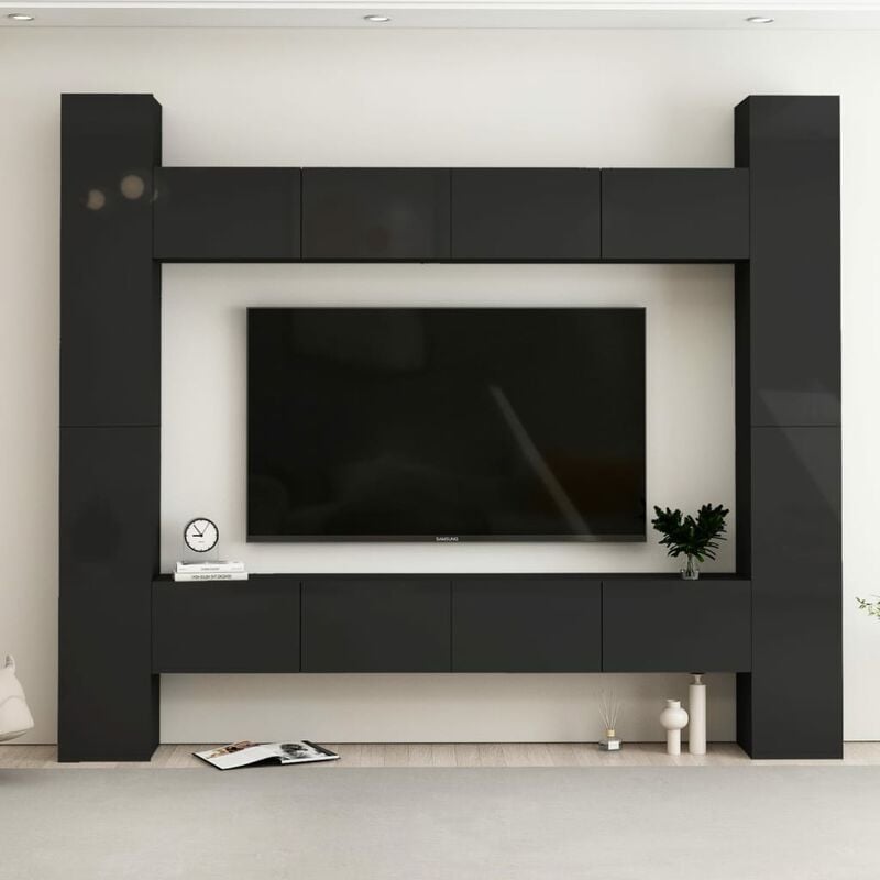 

Juego de mueble para TV de 8 piezas aglomerado negro brillante