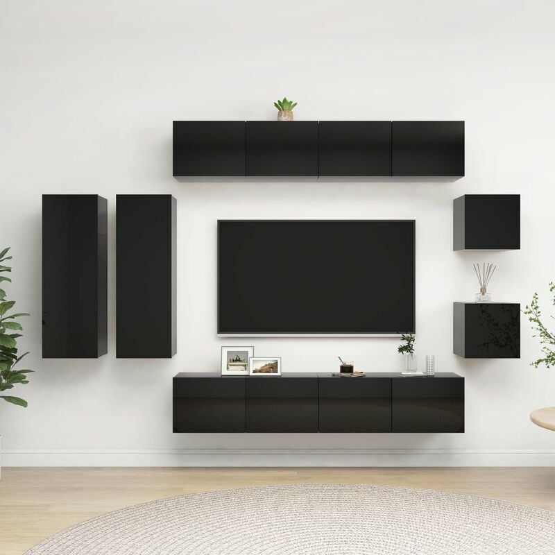 

Juego de mueble para TV de 8 piezas aglomerado negro brillante