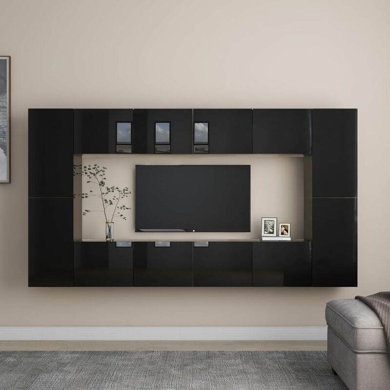 

Juego de mueble para TV de 8 piezas aglomerado negro brillante