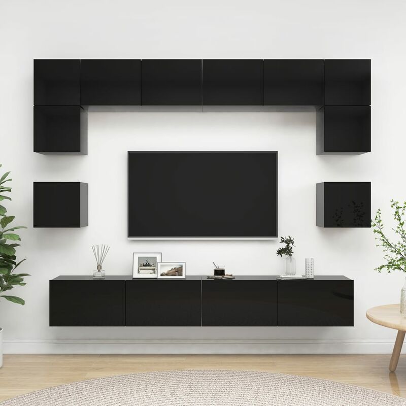 

Juego de mueble para TV de 8 piezas aglomerado negro brillante