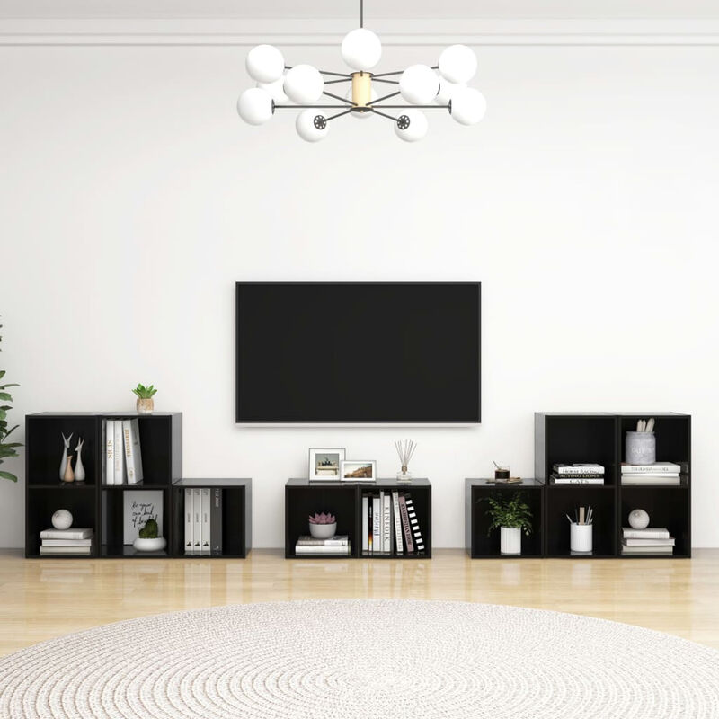 

Juego de mueble para TV de 8 piezas aglomerado negro brillante