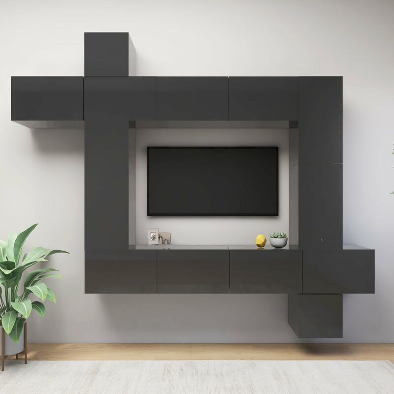 

Juego de mueble para TV de 9 piezas aglomerado gris brillante