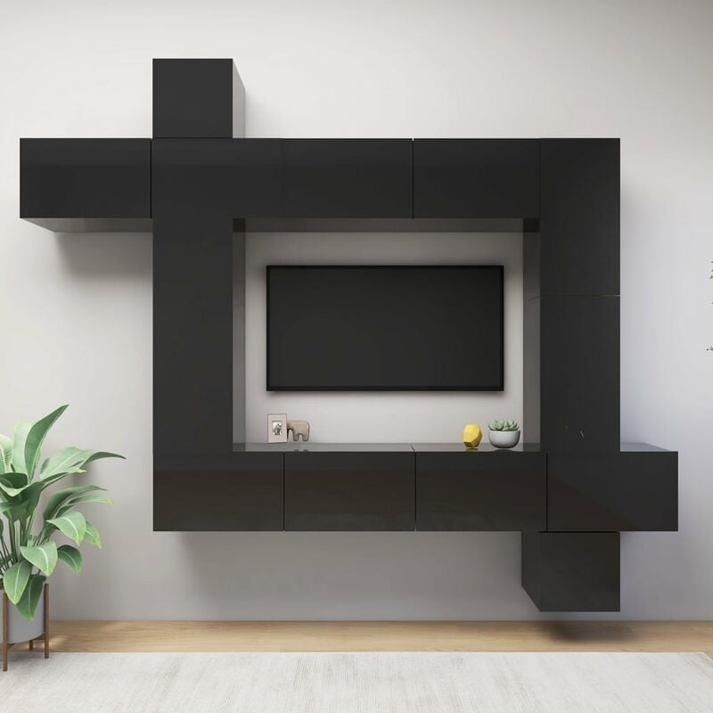 

Juego de mueble para TV de 9 piezas aglomerado negro brillante