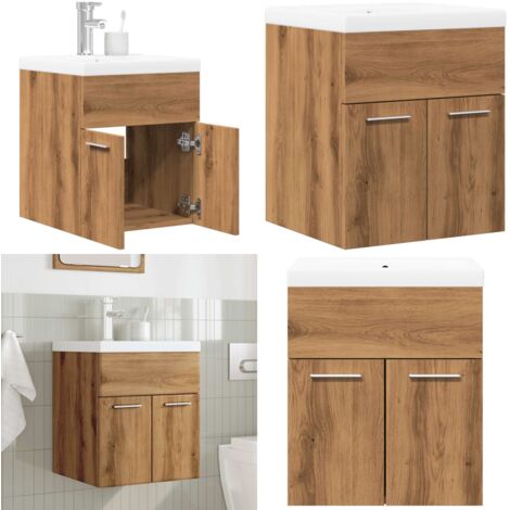 Juego de muebles baño 2 piezas madera ingeniería roble artisan - Armario de baño - Lavabo