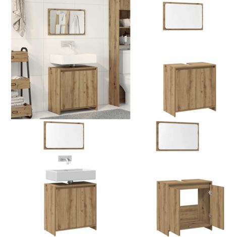 Juego de muebles baño 2 piezas madera ingeniería roble artisan - Muebles de baño de madera - Armario de baño