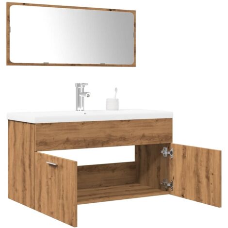 Juego de muebles baño 3 piezas madera ingeniería roble artisan