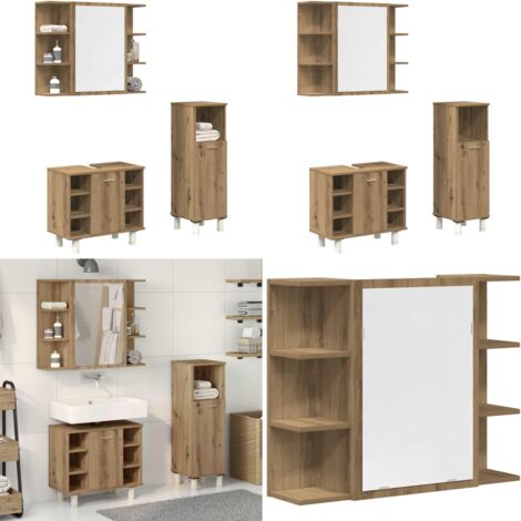 Juego de muebles baño 3 piezas madera ingeniería roble artisan - Muebles de baño con espejo - Muebles de baño de madera
