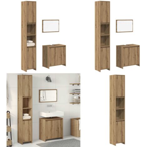 Juego de muebles baño 3 piezas madera ingeniería roble artisan - Muebles de baño de madera - Armario de baño