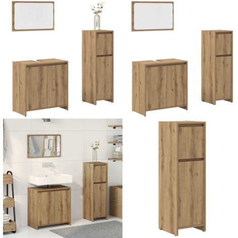 Juego de muebles baño 3 piezas madera ingeniería roble artisan - Muebles de baño de madera - Muebles de baño con espejo