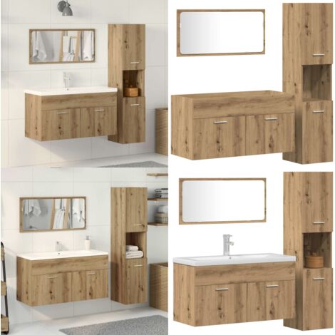 Juego de muebles baño 3 piezas madera ingeniería roble artisan - Muebles de baño de madera - Muebles de baño con espejo