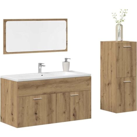 Juego de muebles baño 3 piezas madera ingeniería roble artisan vidaXL