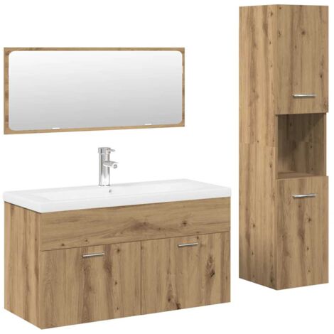 Juego de muebles baño 4 piezas madera ingeniería roble artisan
