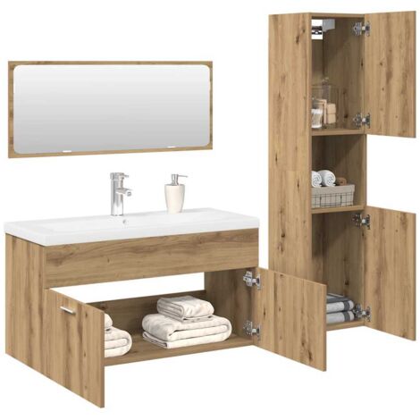 Juego de muebles baño 4 piezas madera ingeniería roble artisan