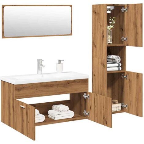 Juego de muebles baño 4 piezas madera ingeniería roble artisan
