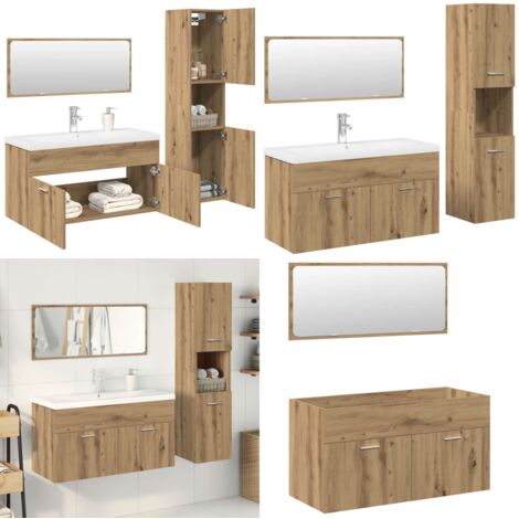 Juego de muebles baño 4 piezas madera ingeniería roble artisan - Muebles de baño - Armario de lavabo