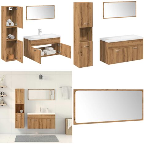 Juego de muebles baño 5 piezas madera ingeniería roble artisan - Armario de baño - Lavabo